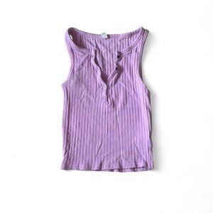 Urban Outfitters Lilac Ribbed Henley Tank Top - Lavender